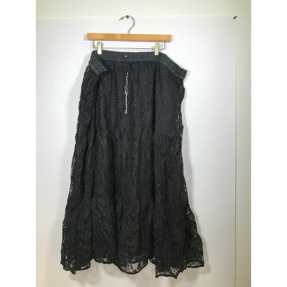 Silver Stream Black Lace Maxi Skirt Tiered Boho Floral One Size Made in India